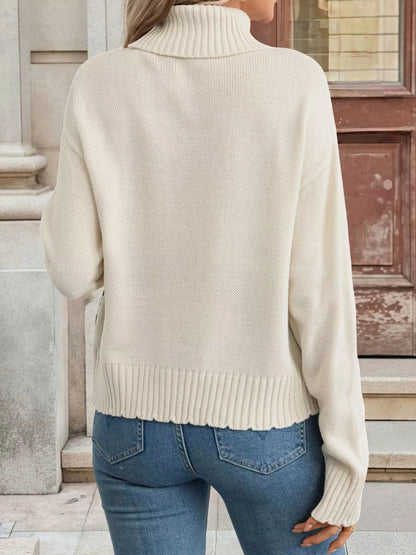 Cable Knit Turtleneck Sweater-Nordavory