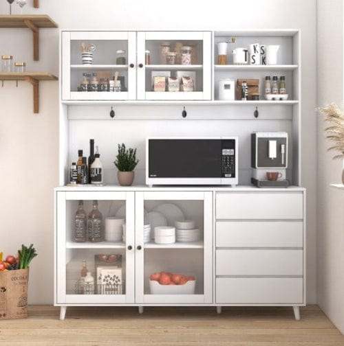 63W Large Kitchen Hutch Cabinet, Freestanding Pantry Cabinets Storage - Nordavory