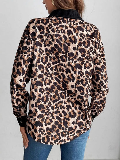 Leopard Collared Neck Button Up Shacket-Nordavory