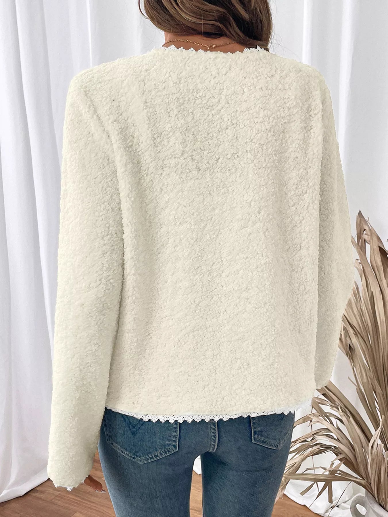 Lace Detail Button Up Long Sleeve Outerwear-Nordavory