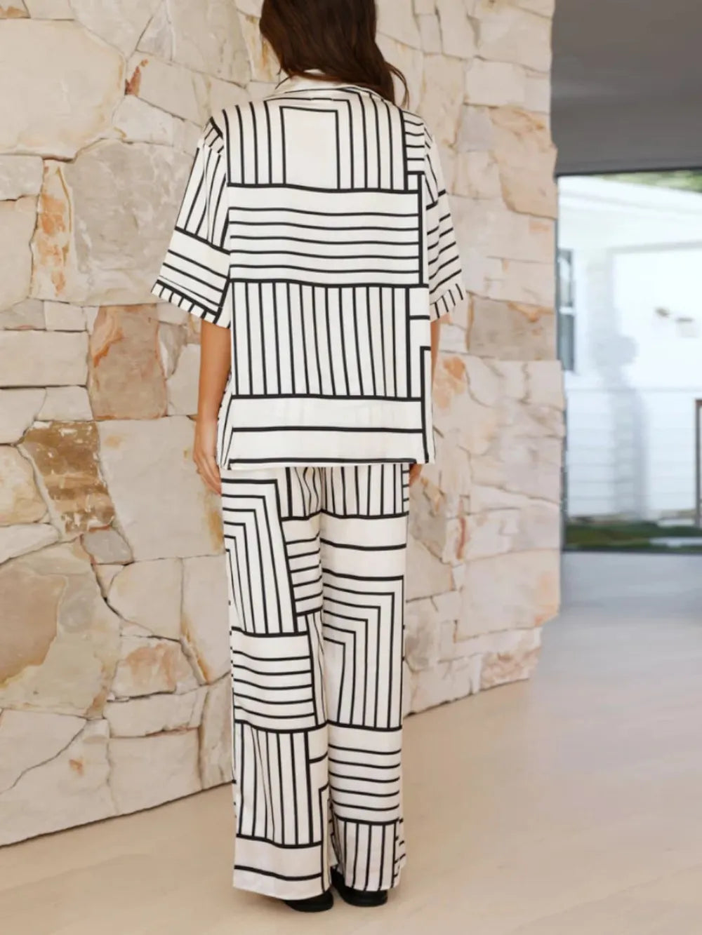Button Down Half Sleeve Top and Pants Set-Nordavory