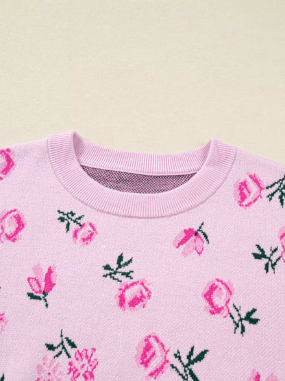 Floral Drop Shoulder Cropped Sweater-Nordavory