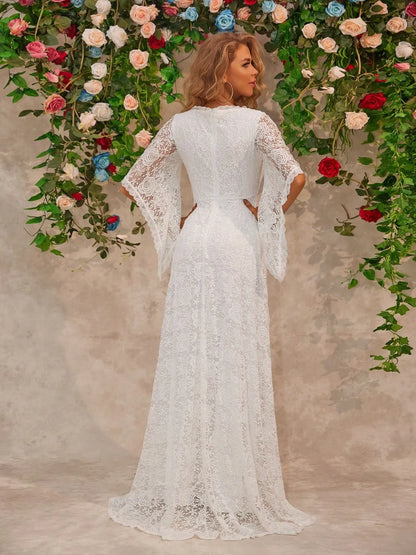 Lace V-Neck Floor length Dress-Nordavory