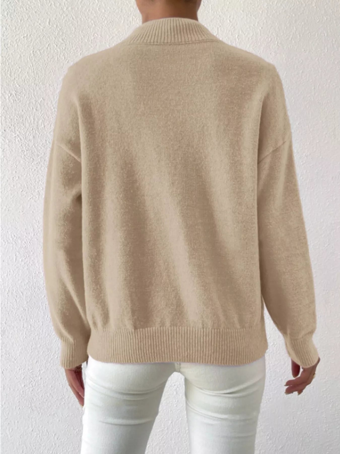Mock Neck Dropped Shoulder Sweater-Nordavory