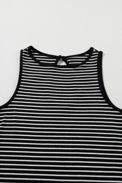 Striped Ribbed Round Neck Tank-Nordavory