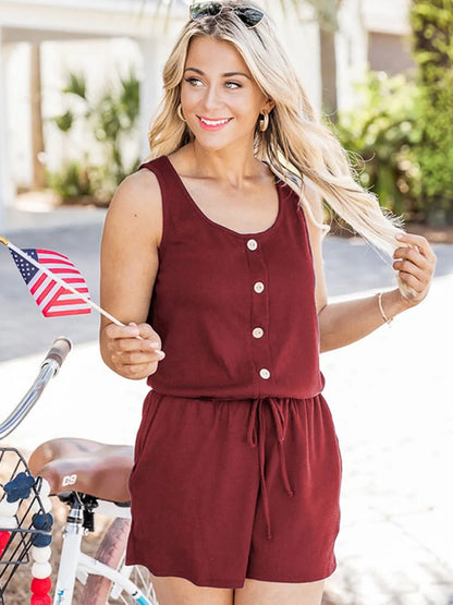 Scoop Neck Wide Strap Romper with Pockets-Nordavory