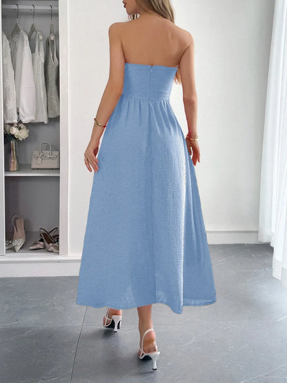 Strapless A-Line Midi Dress with Pockets-Nordavory