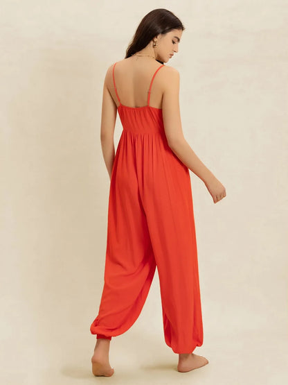 V-Neck Spaghetti Strap Jumpsuit-Nordavory