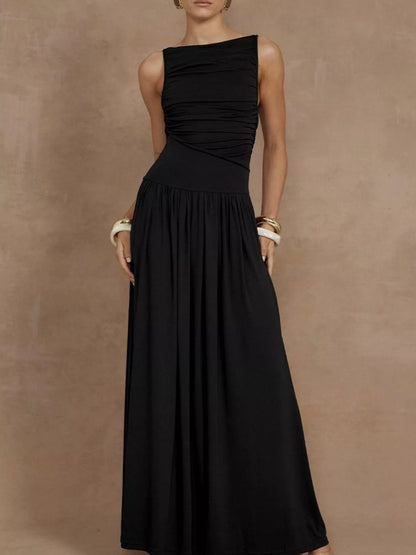 Full Size Ruched Sleeveless Maxi Dress Plus Size-Nordavory