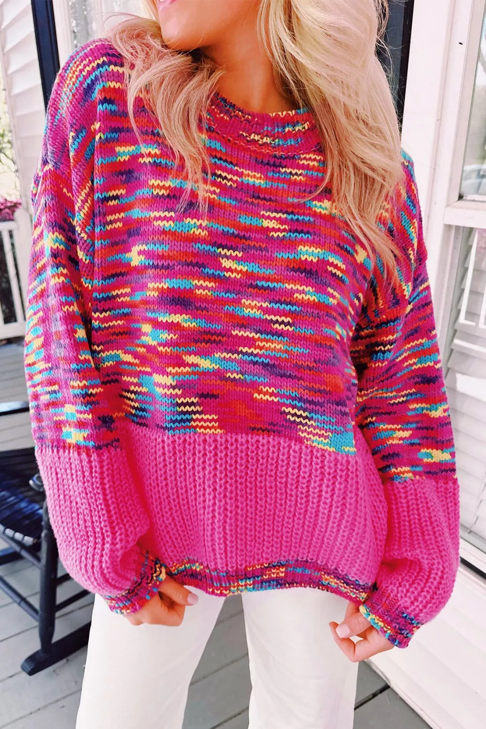 Colorful Knit Crew Neck Sweater-Nordavory