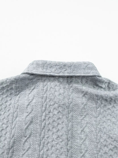 Cable Texture Puff Sleeve Loose Shacket-Nordavory