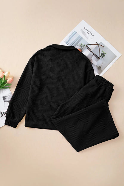 Textured Long Sleeve Top and Drawstring Pants Set-Nordavory