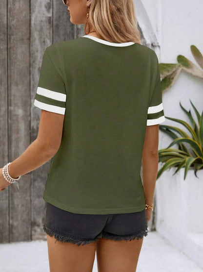 Striped Short Sleeve Half Zip Top-Nordavory