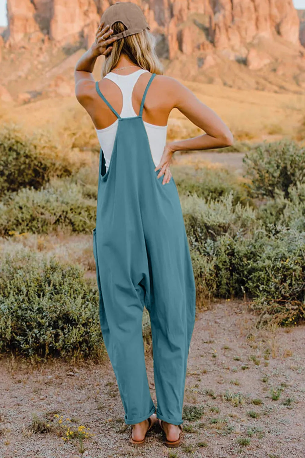 Double Take Full Size V-Neck Sleeveless Jumpsuit with Pockets-Nordavory