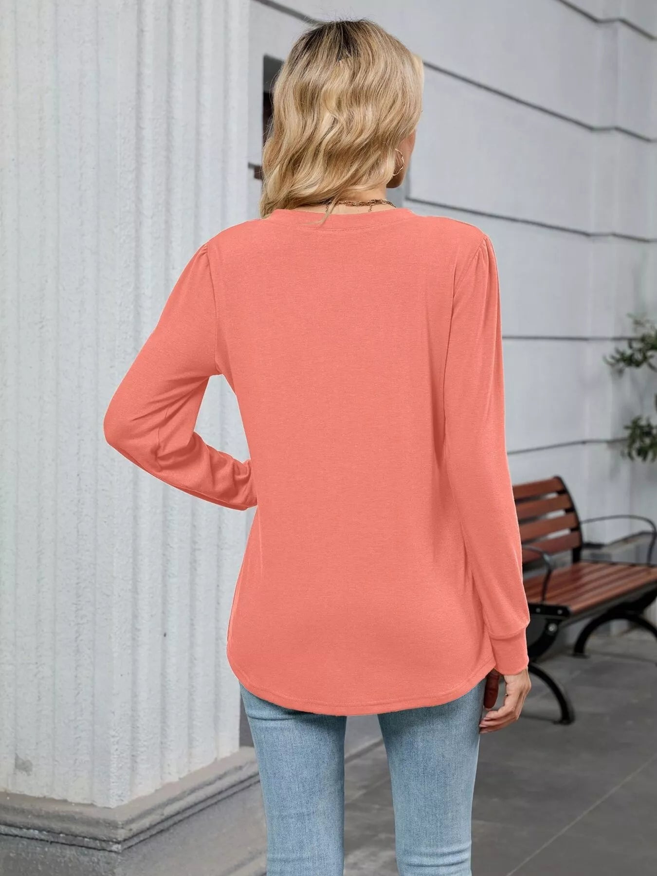 V-Neck Long Sleeve Relaxed Fit T-Shirt-Nordavory