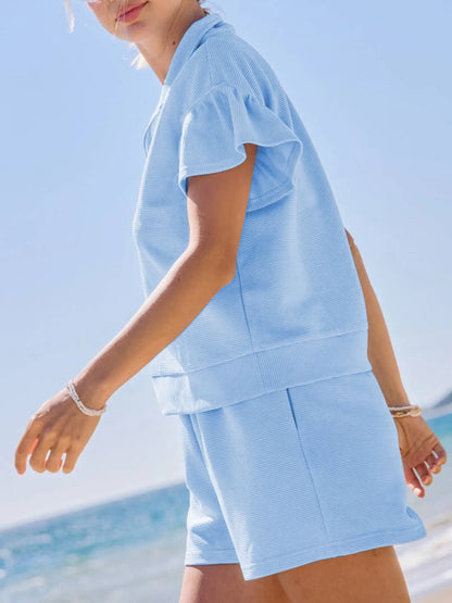 Half Zip Short Sleeve Polo and Shorts Set-Nordavory