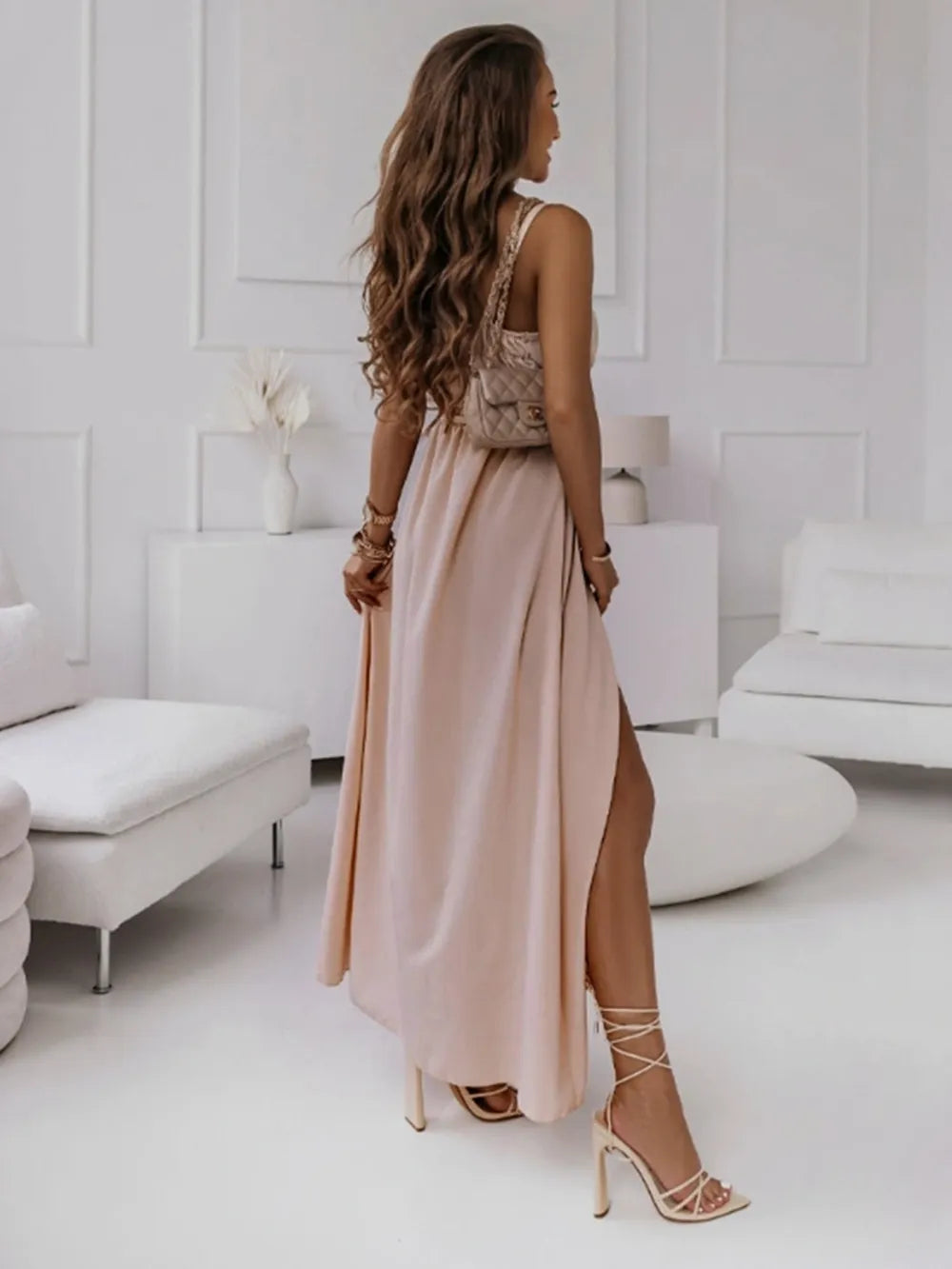 Honey Tied Surplice Sleeveless Midi Cami Dress-Nordavory