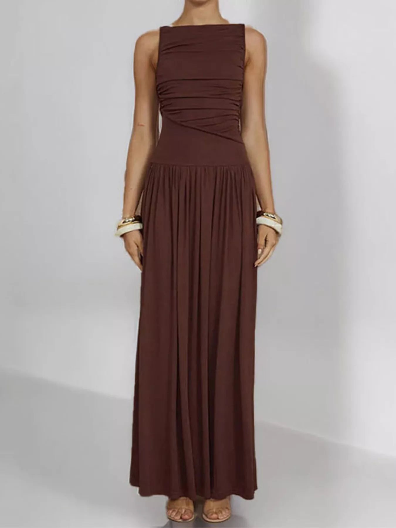 Full Size Ruched Sleeveless Maxi Dress Plus Size-Nordavory