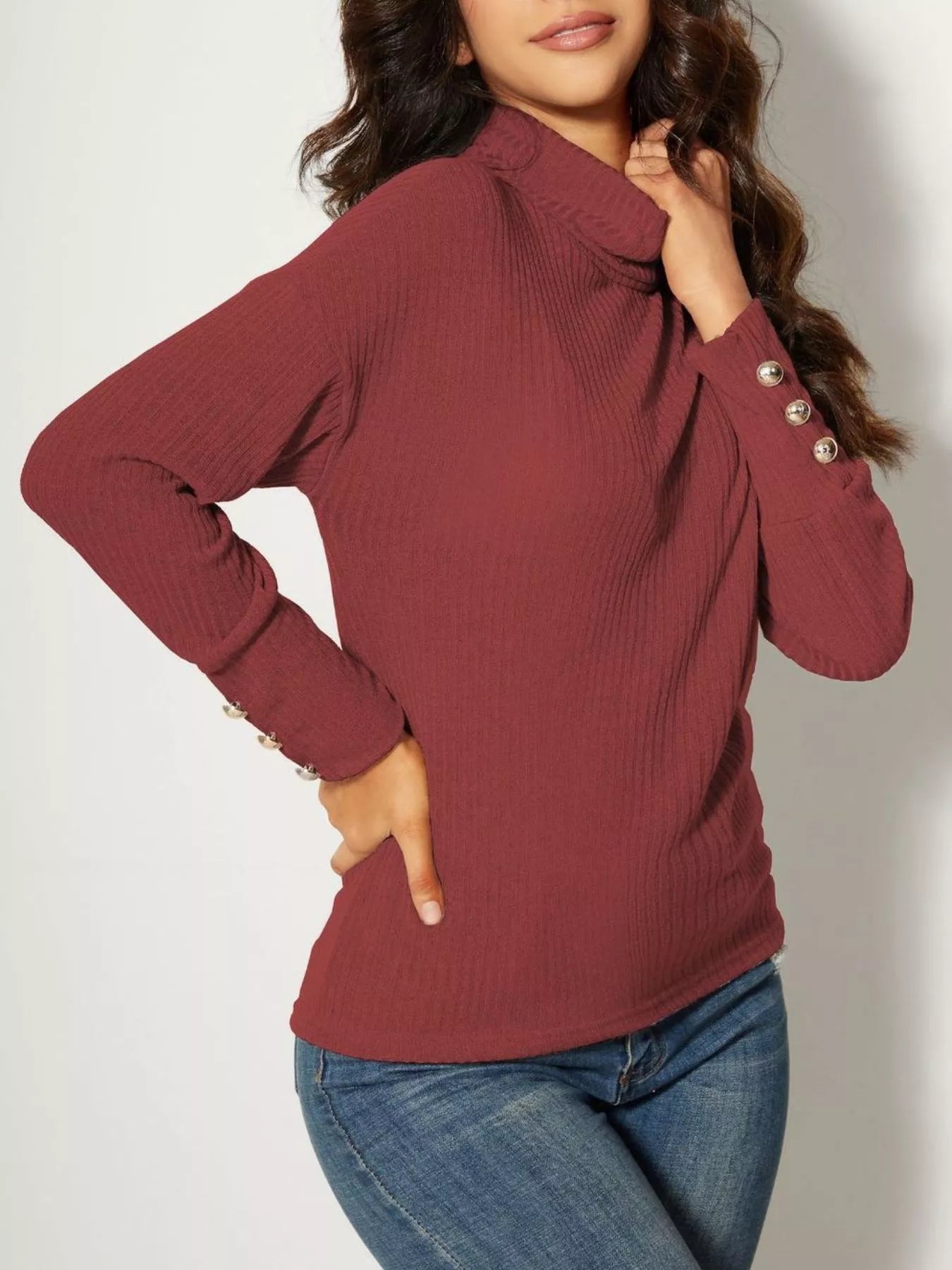 Ribbed Knit Turtleneck Sweater-Nordavory