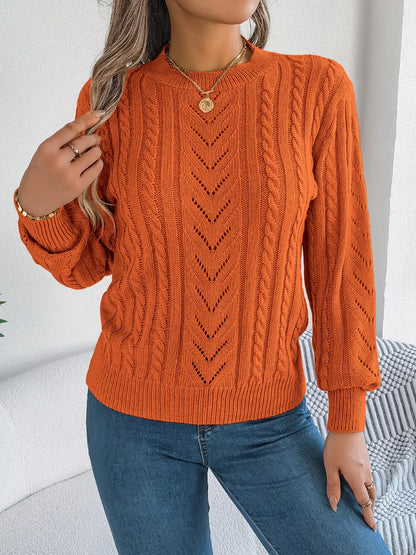 Cable-Knit Round Neck Sweater-Nordavory