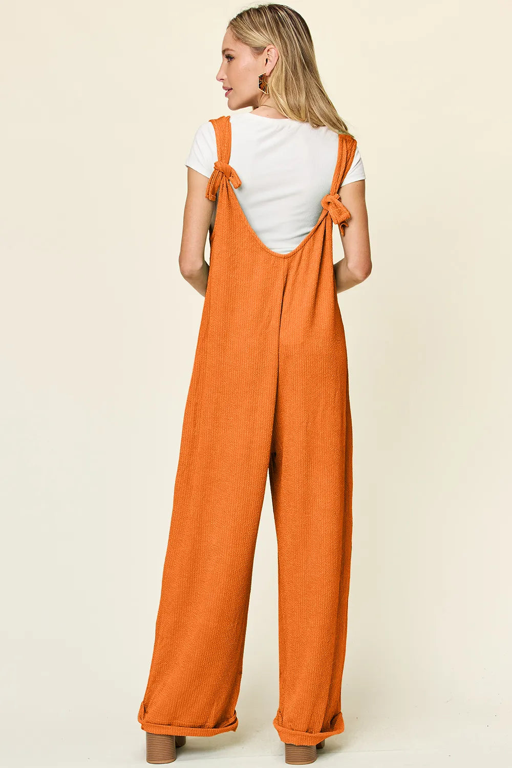 Double Take Full Size Texture Sleeveless Wide Leg Jumpsuit-Nordavory