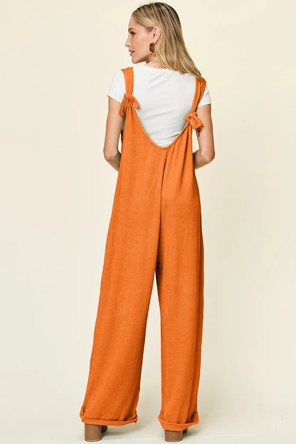 Double Take Full Size Texture Sleeveless Wide Leg Jumpsuit-Nordavory