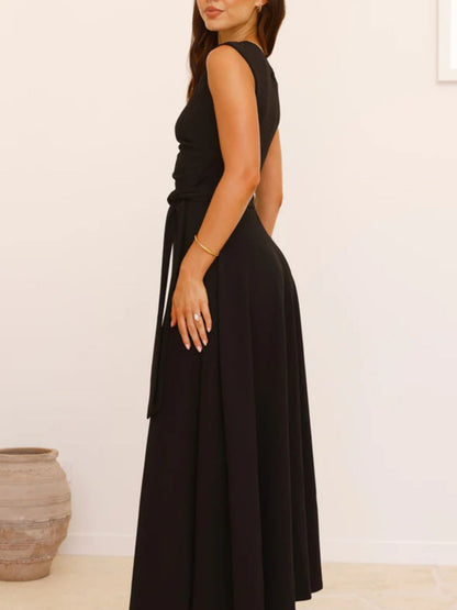 Single Shoulder Tie Waist Maxi Dress-Nordavory