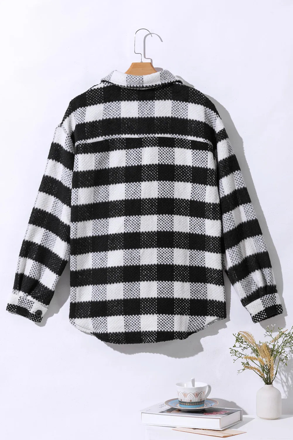 Plaid Button Up Long Sleeve Jacket-Nordavory
