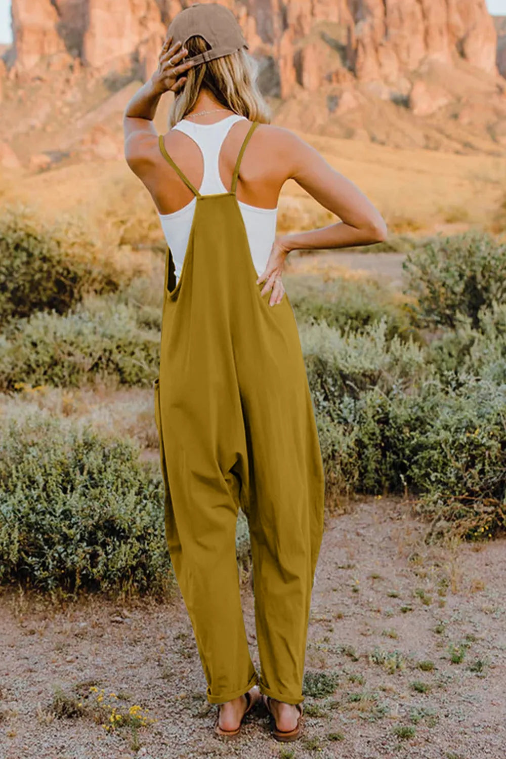 Double Take Full Size V-Neck Sleeveless Jumpsuit with Pockets-Nordavory