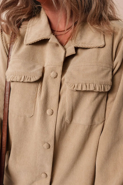 Frill Button Up Long Sleeve Shacket-Nordavory