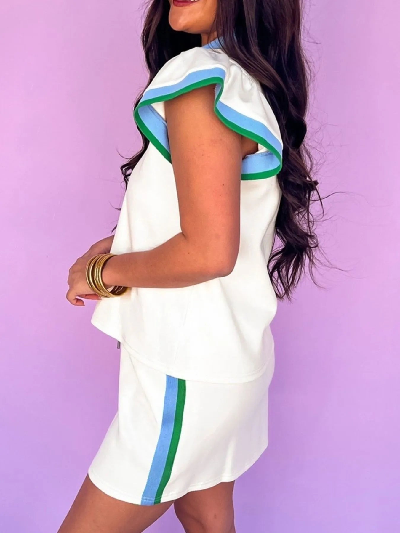 Contrast Trim Top and Mini Skirt Set-Nordavory