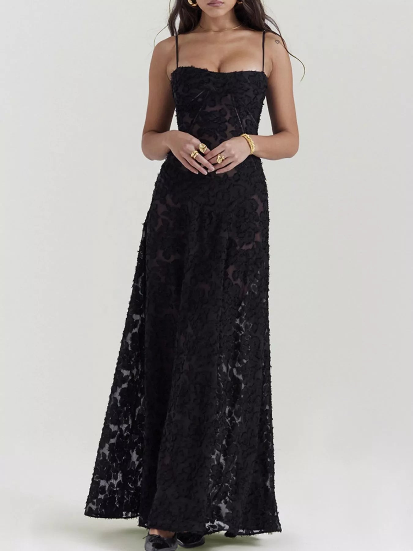 Lace Spaghetti Strap Maxi Dress-Nordavory