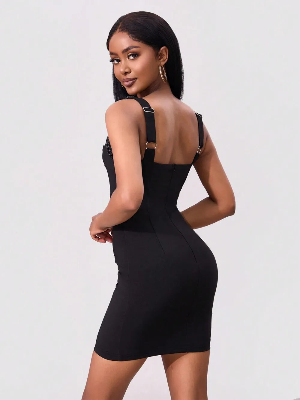 Bead Trim Wide Strap Wrap Dress-Nordavory