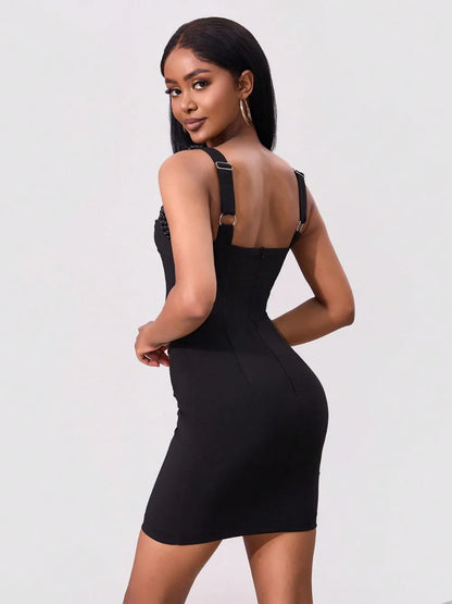 Bead Trim Wide Strap Wrap Dress-Nordavory