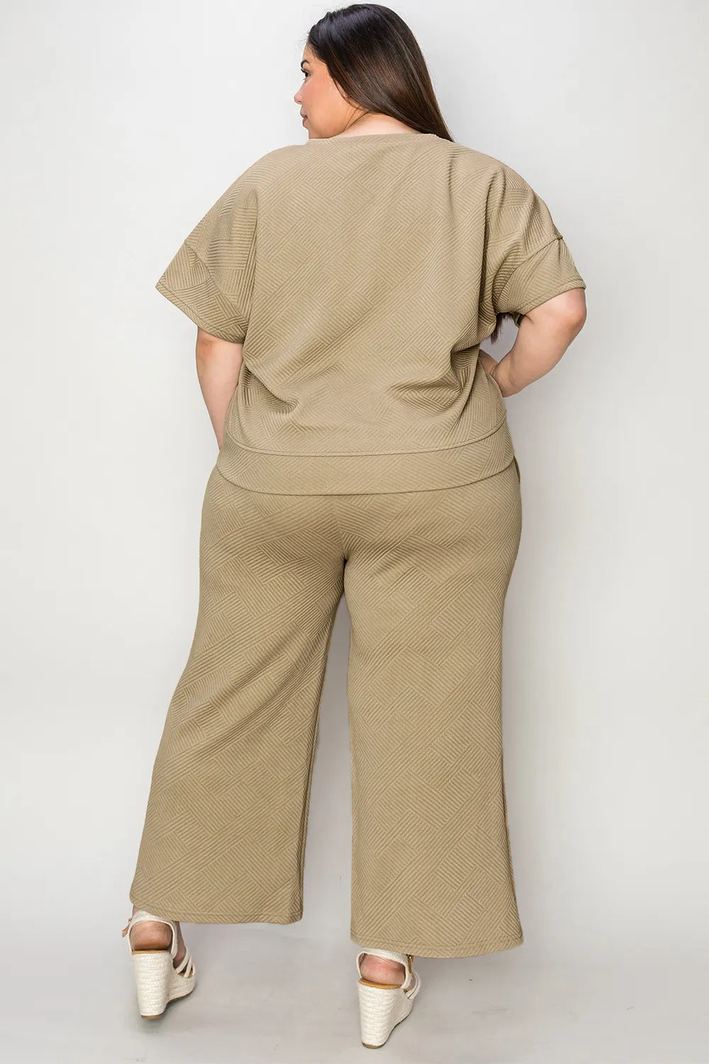 Double Take Full Size Texture Short Sleeve Top and Pants Set-Nordavory