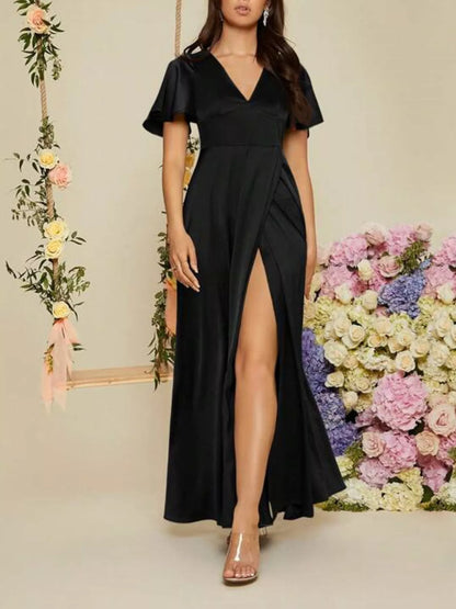 Flutter Sleeve Slit Maxi Dress-Nordavory