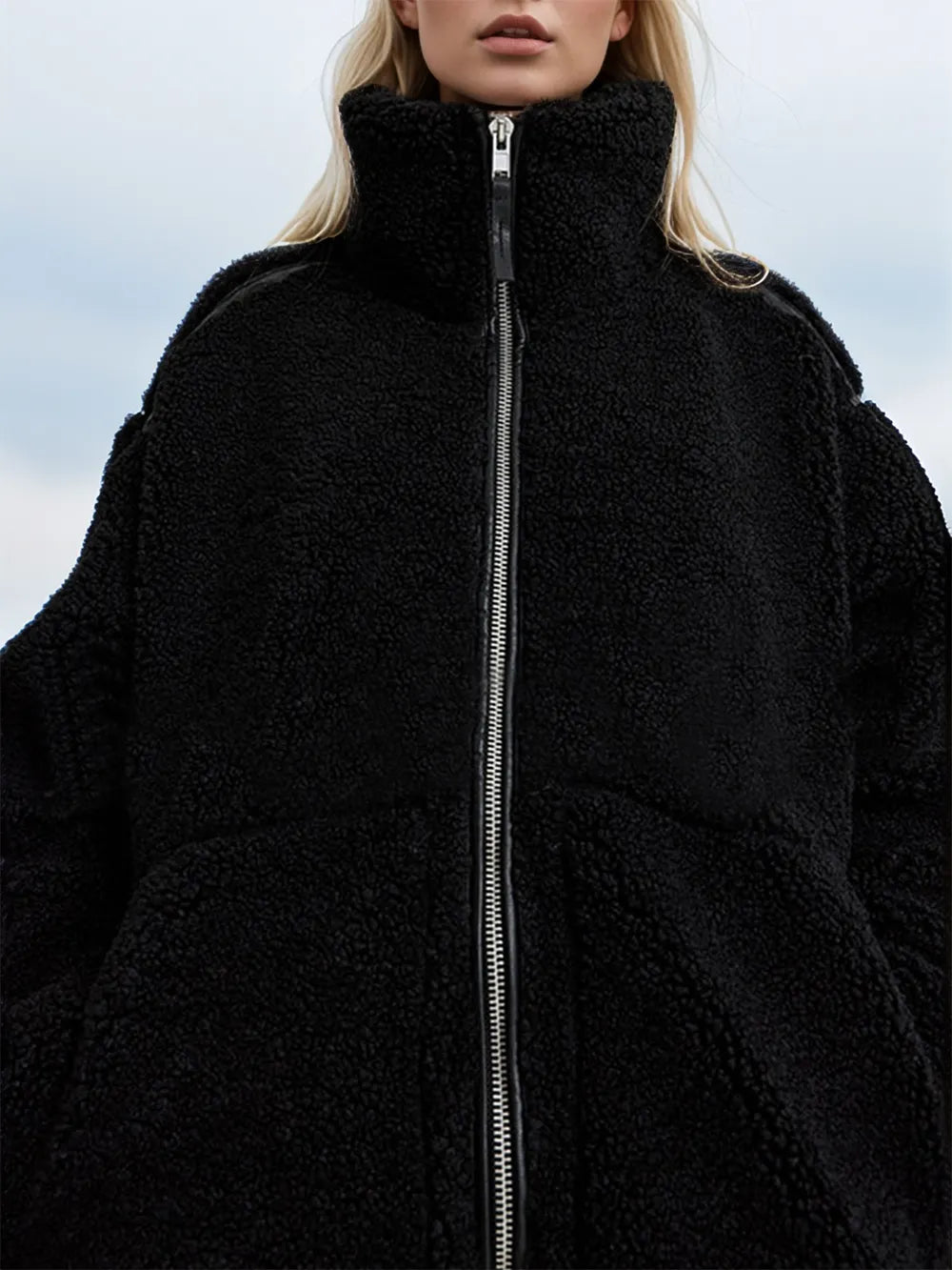Zip Up Turtleneck Long Sleeve Plush Jacket-Nordavory