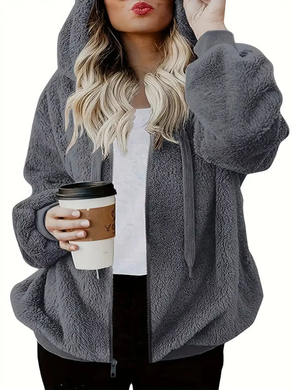 Fleece Zip-Up Drawstring Outerwear-Nordavory