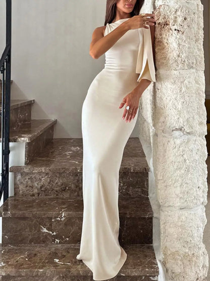 Elegant Sleeveless Tie-Shoulder Maxi Dress-Nordavory