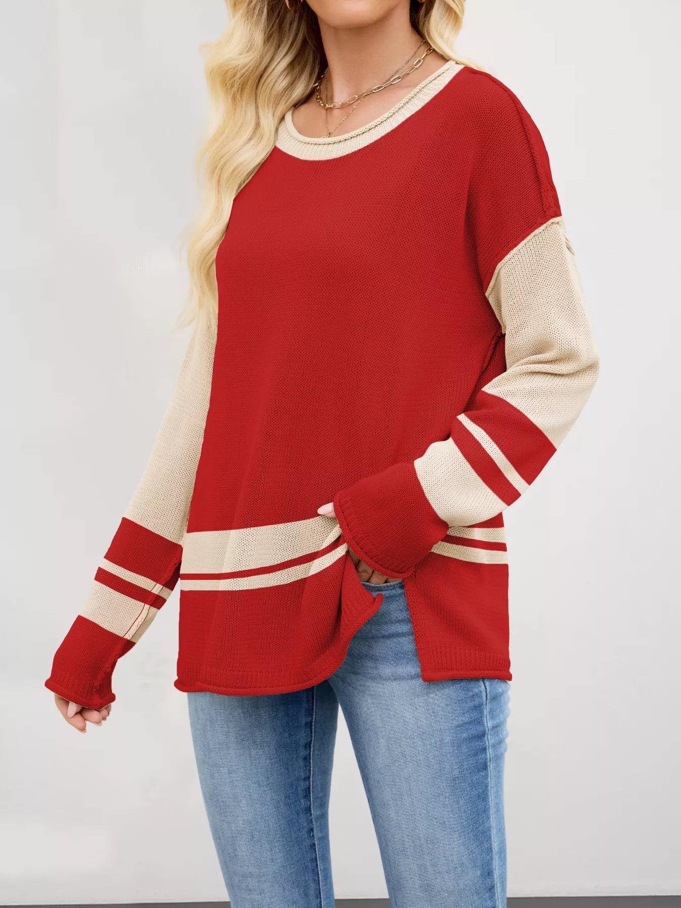 Color Block Side Slit Sweater-Nordavory