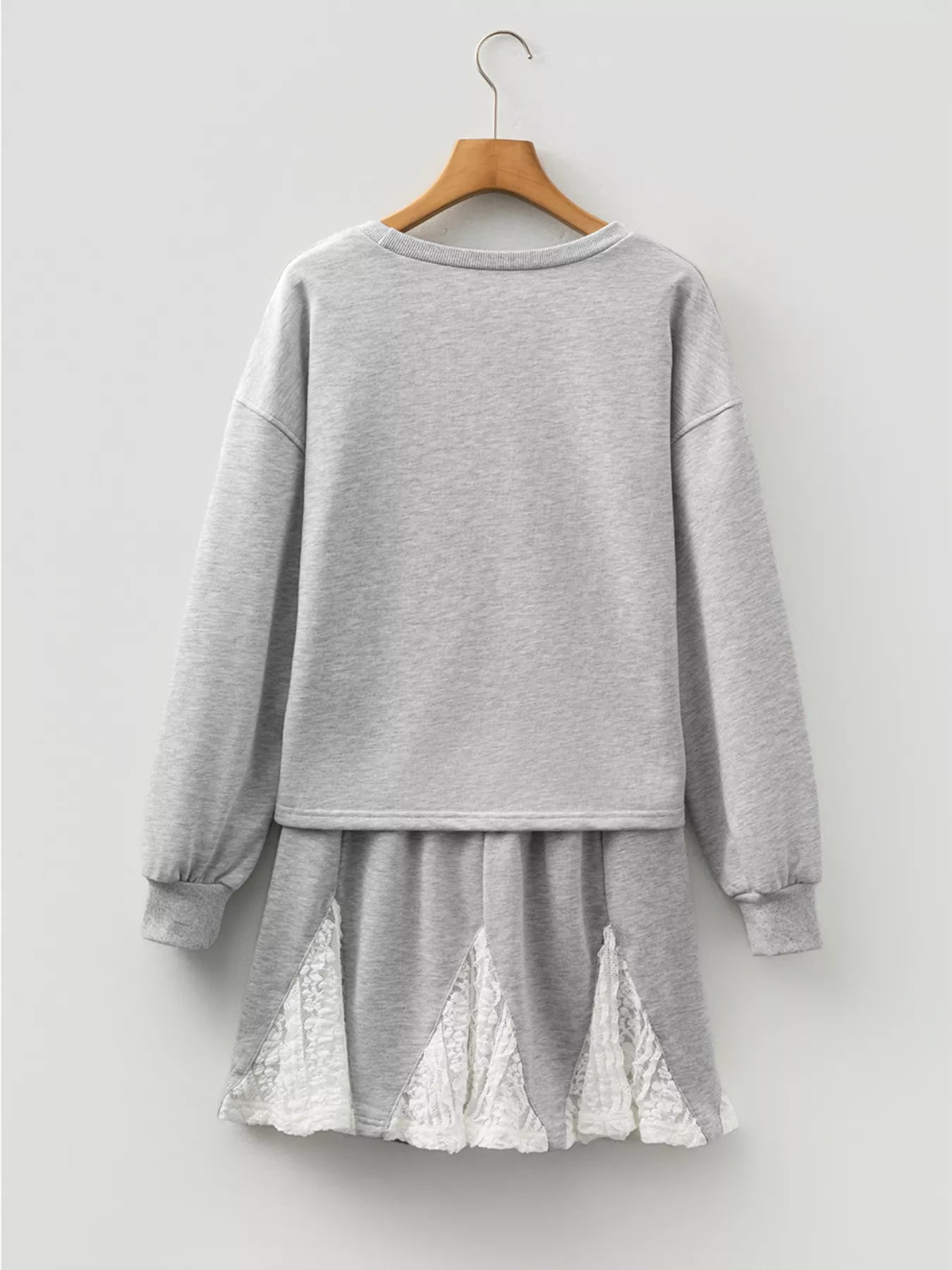 Lace Patchwork Drop Shoulder Top and Drawstring Skort 2pcs Outfit-Nordavory