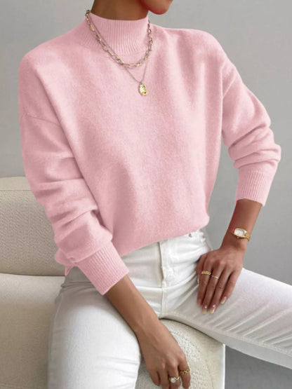 Mock Neck Dropped Shoulder Sweater-Nordavory