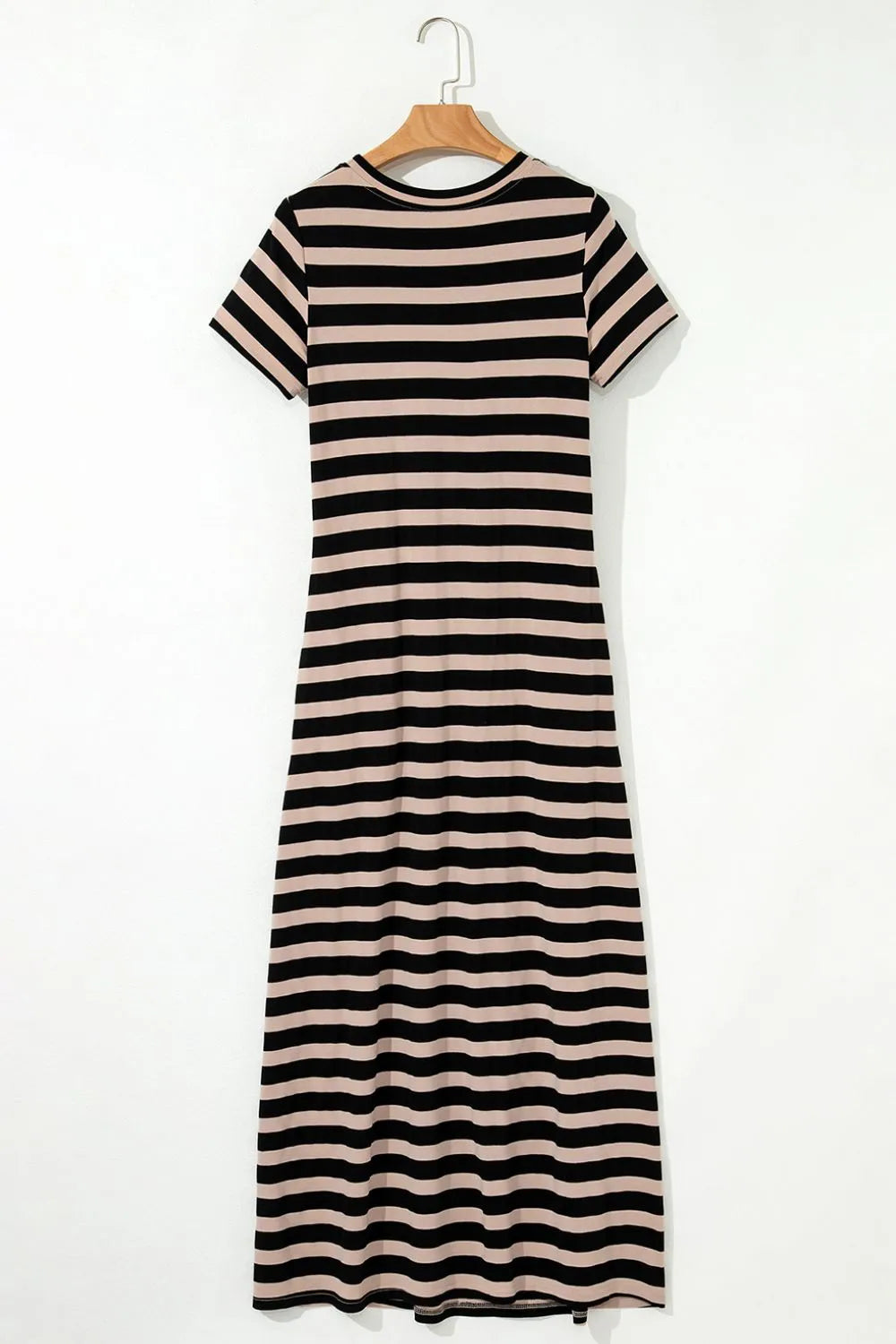 Stripe Casual Round Neck Tee Dress with Pockets-Nordavory