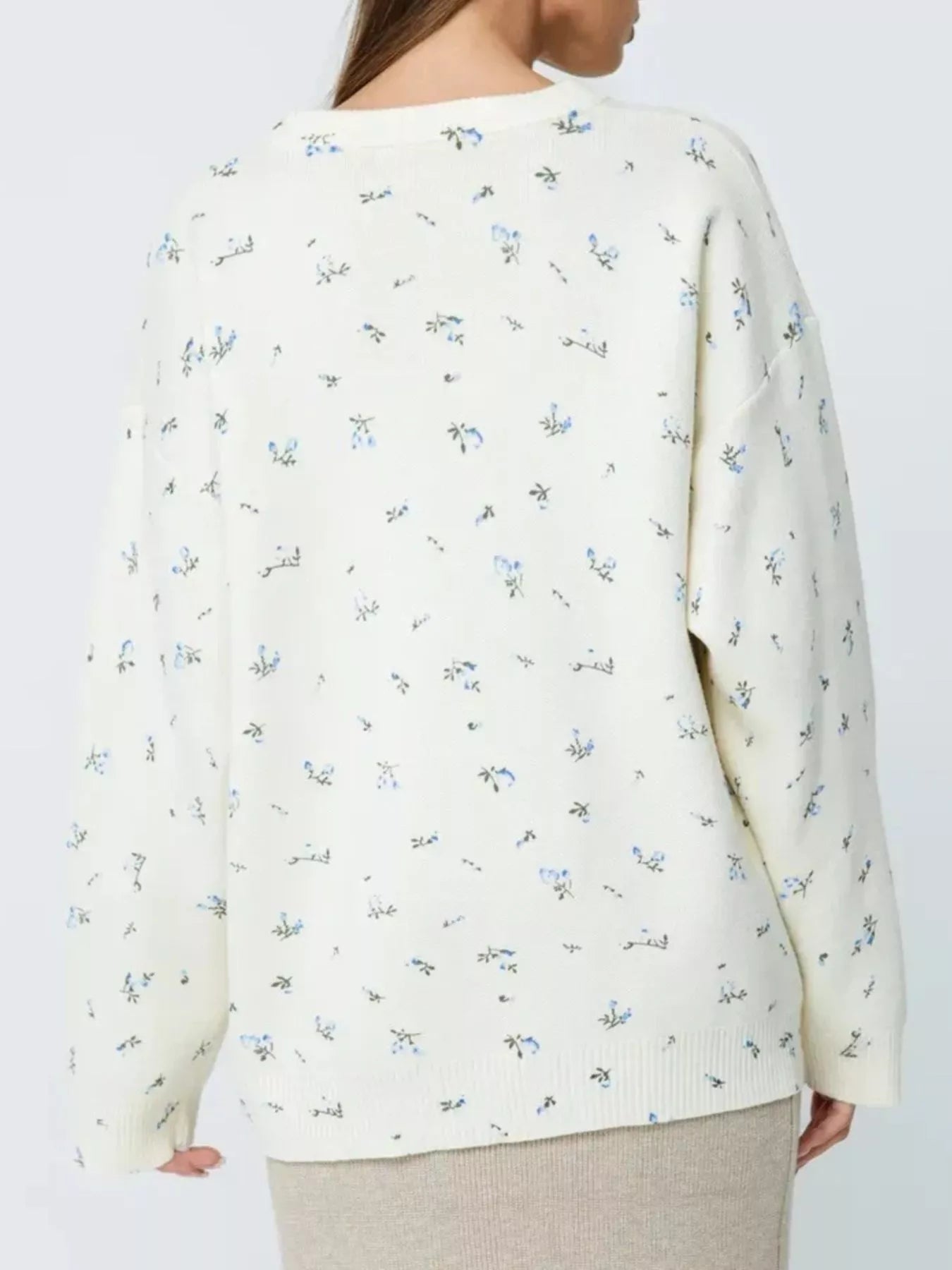 Ribbed Hem Floral Long Sleeve Sweater-Nordavory