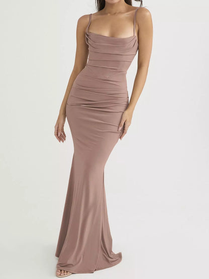 Ruched Spaghetti Strap Bodycon Maxi Dress-Nordavory