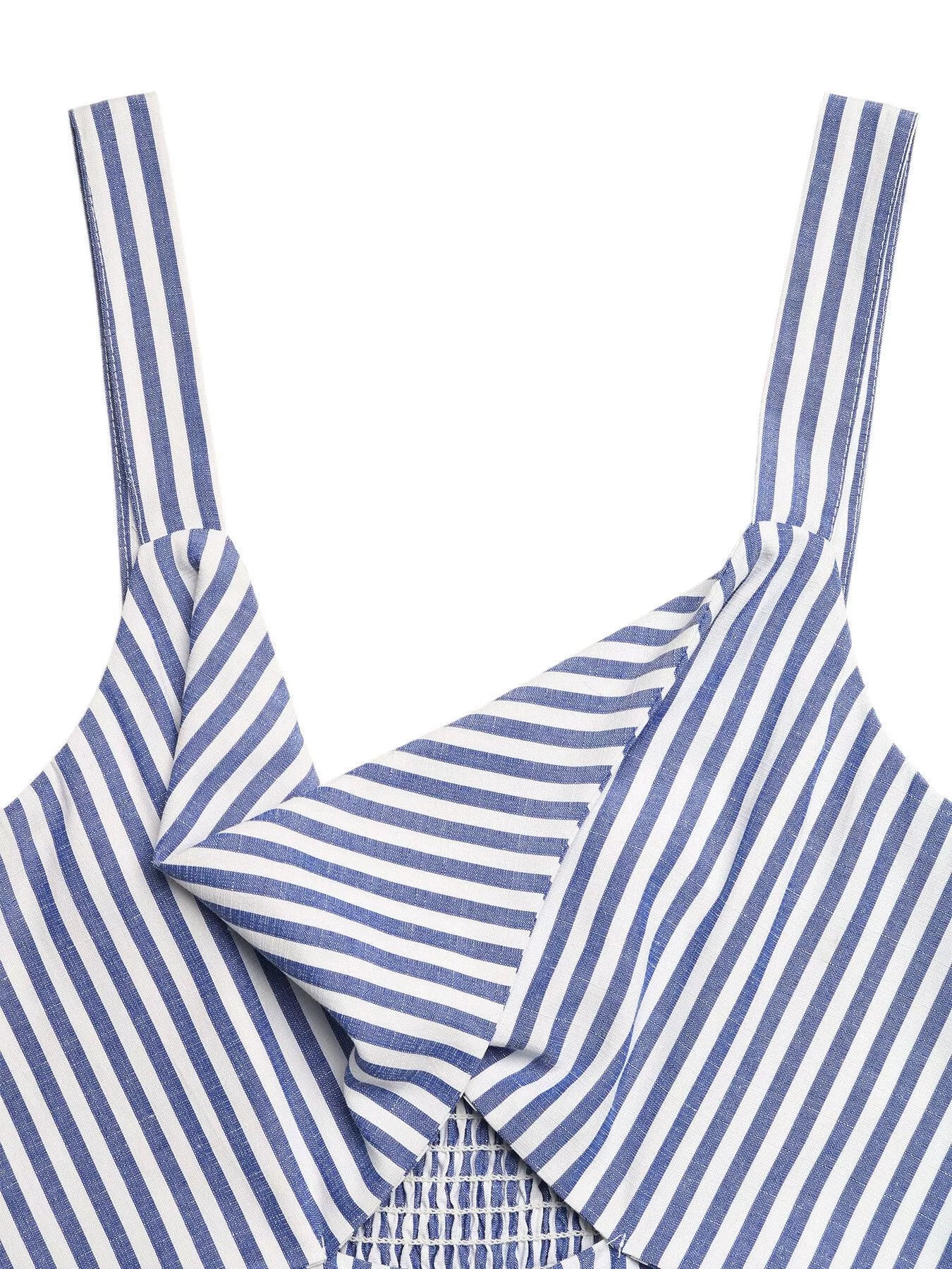 Striped Cutout Knot Front Wide Leg Jumpsuit-Nordavory