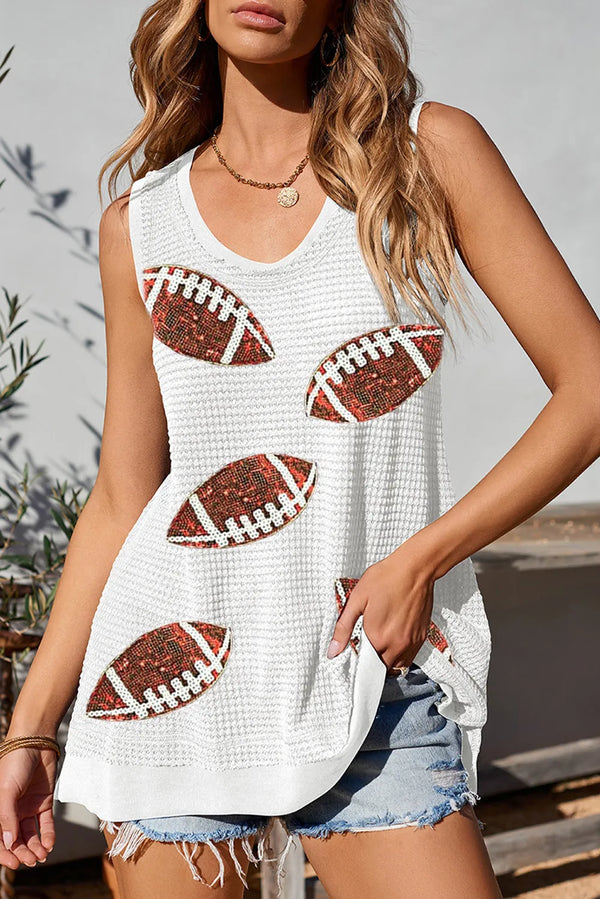 Sequin Football Round Neck Tank-Nordavory