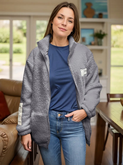 Full Size Turtleneck Zip Up Long Sleeve Sherpa Jacket-Nordavory