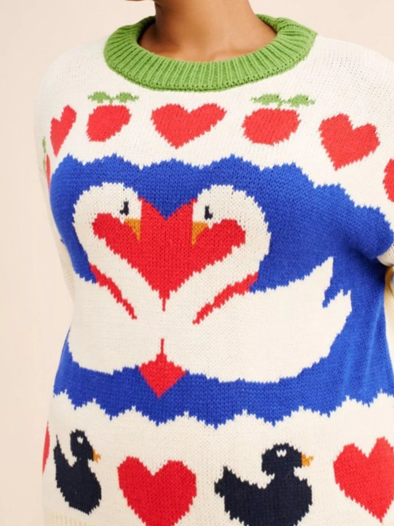 Swan Heart Pattern Round Neck Sweater-Nordavory