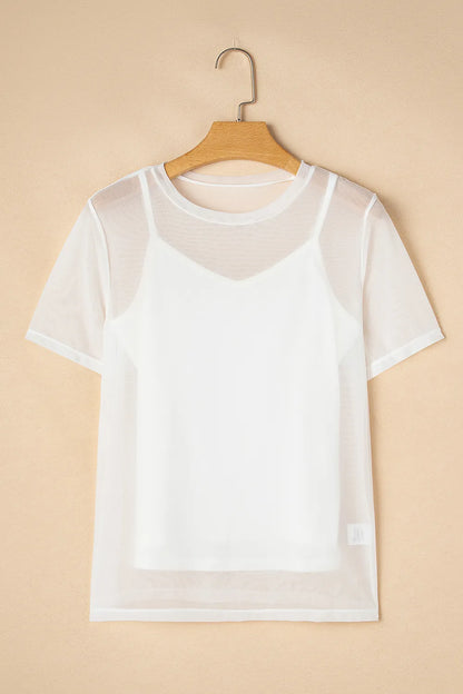 V-Neck Cami and Round Neck Short Sleeve Cover Up Set-Nordavory